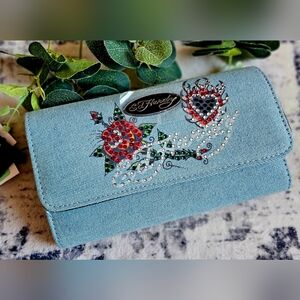 Ed Hardy Denim Clutch Wallet